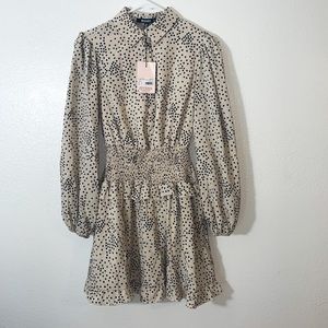 MISS GUIDED Shirred Waist Shirt Dress Polka